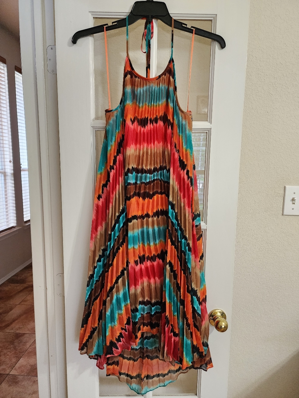 NWT Max & Cleo Pleated Halter Midi Dress XL Colorful Asymmetrical NO BELT